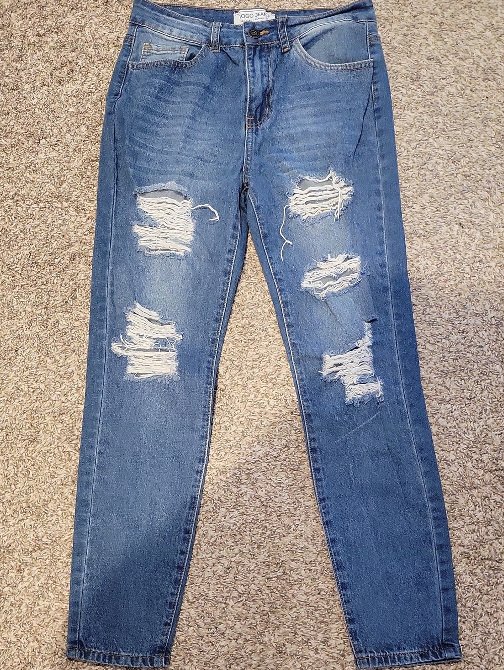 GOGO Women's Skinny Distressed Blue Jeans